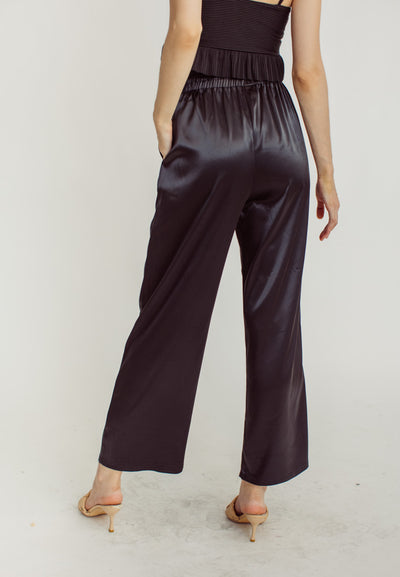 Dimitri Black Silk Elastic Waist Wide Leg Culottes