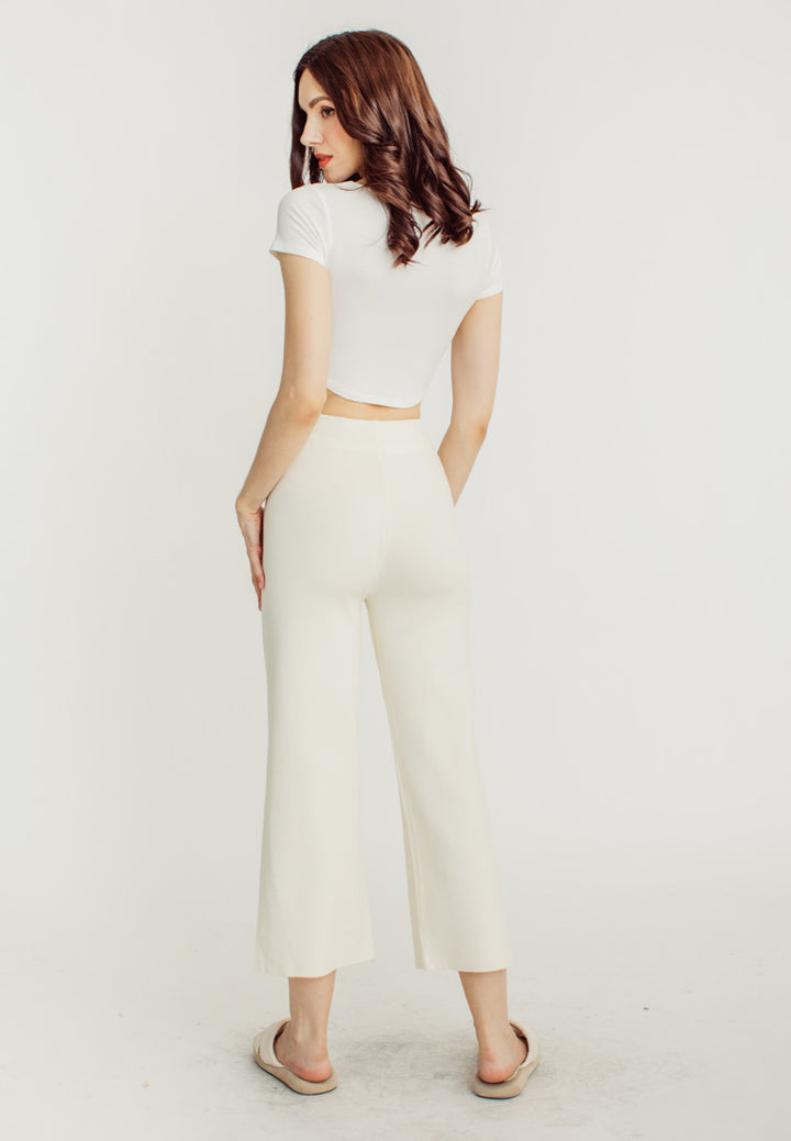 Tucker Cream Knitted Drawstring Elastic Waist Culottes