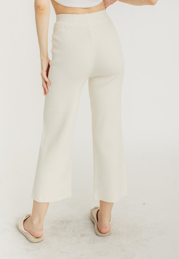 Tucker Cream Knitted Drawstring Elastic Waist Culottes