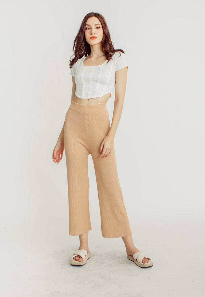 Tucker Khaki Knitted Drawstring Elastic Waist Culottes
