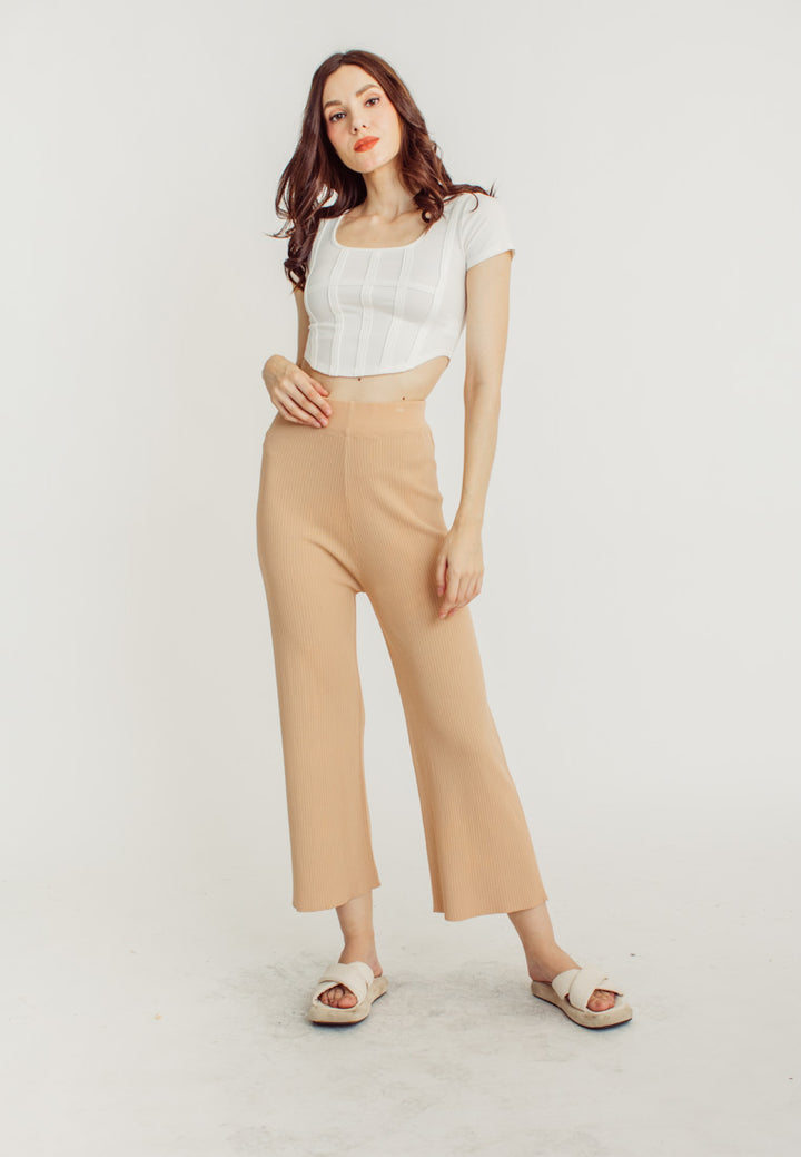 Tucker Khaki Knitted Drawstring Elastic Waist Culottes