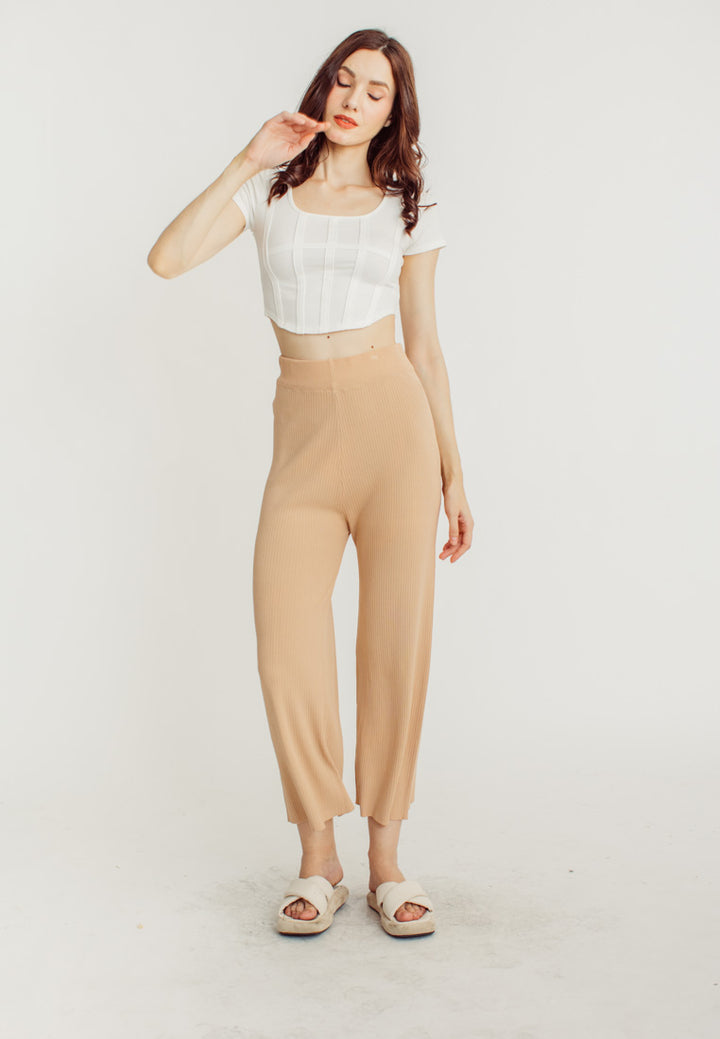 Tucker Khaki Knitted Drawstring Elastic Waist Culottes