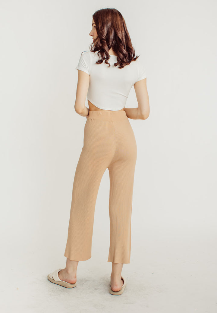 Tucker Khaki Knitted Drawstring Elastic Waist Culottes