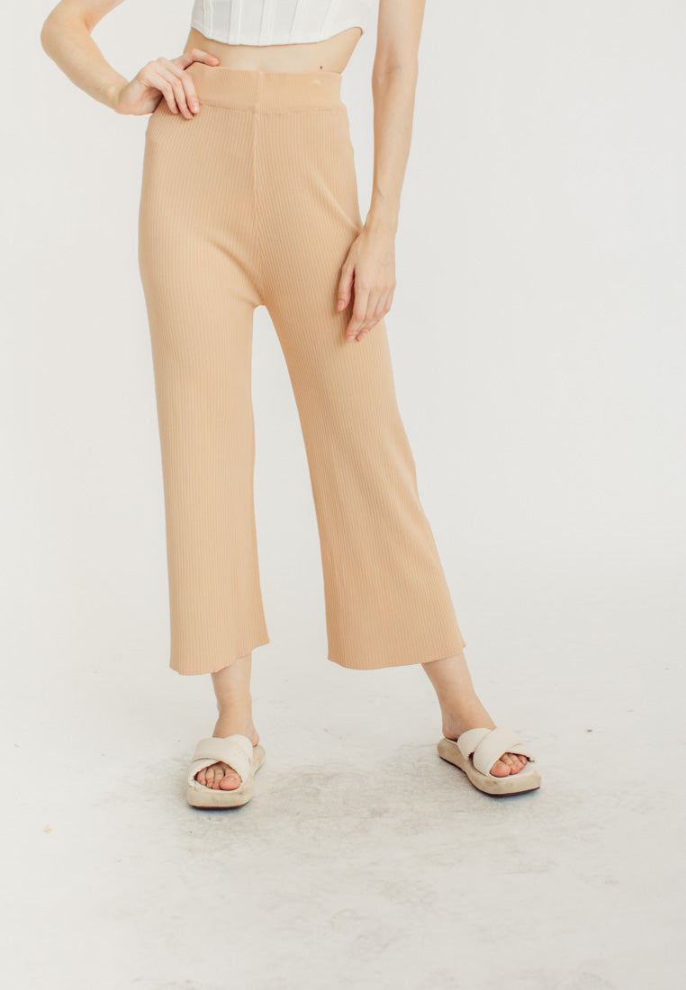 Tucker Khaki Knitted Drawstring Elastic Waist Culottes