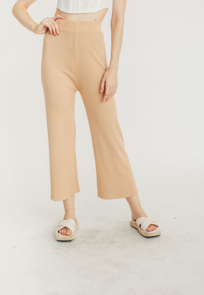 Tucker Khaki Knitted Drawstring Elastic Waist Culottes