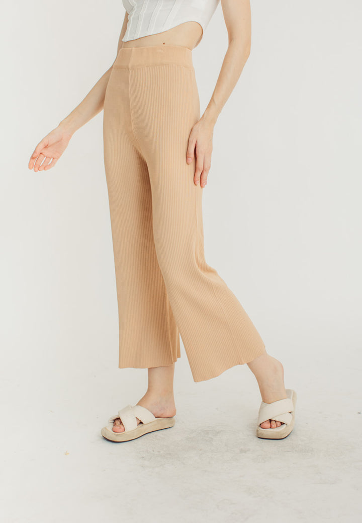 Tucker Khaki Knitted Drawstring Elastic Waist Culottes