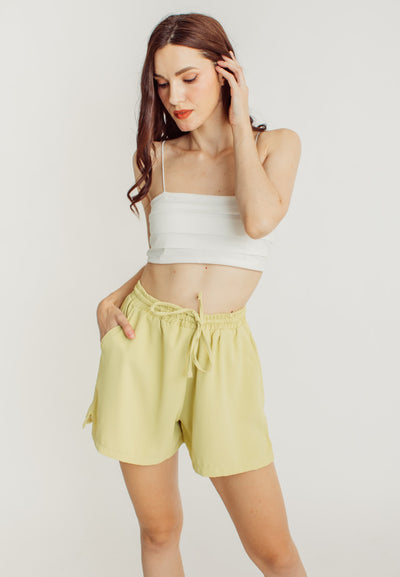 Cooper Lime Drawsrtring Elastic Waist with Side Pockets Casual Shorts