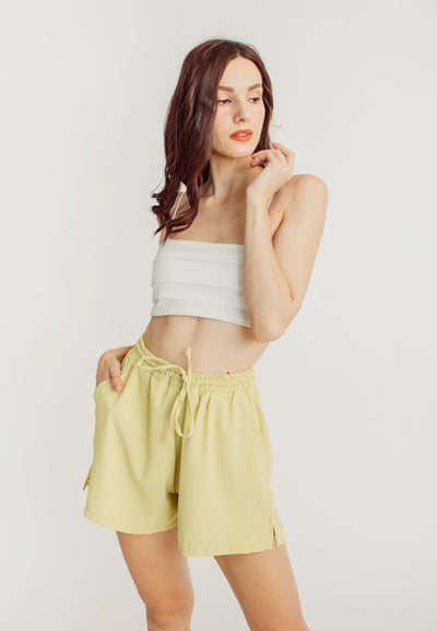 Cooper Lime Drawsrtring Elastic Waist with Side Pockets Casual Shorts