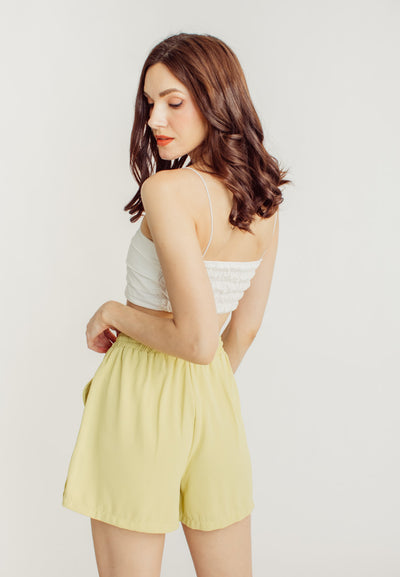 Cooper Lime Drawsrtring Elastic Waist with Side Pockets Casual Shorts