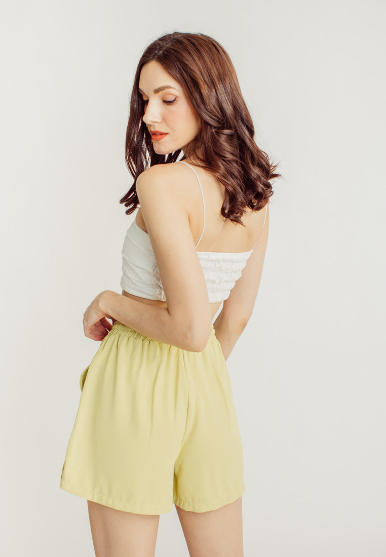 Cooper Lime Drawsrtring Elastic Waist with Side Pockets Casual Shorts
