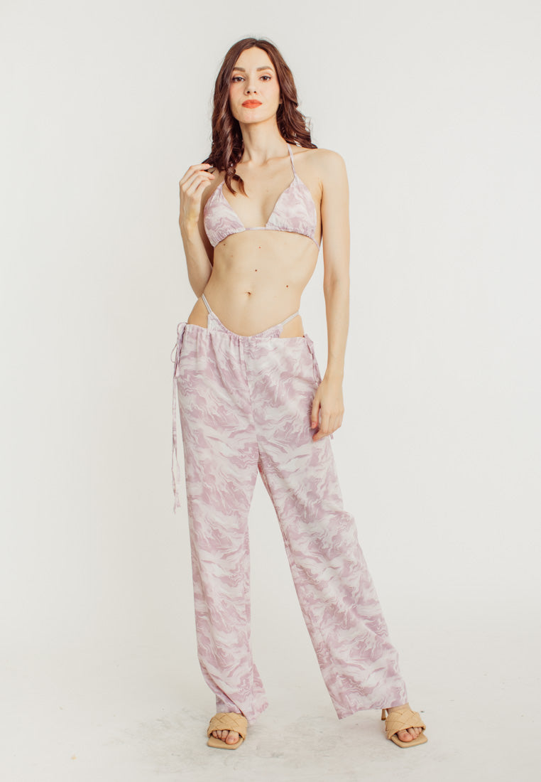Sweeney Purple Abstract Print Padded Bra and Straight Cut Culottes Set