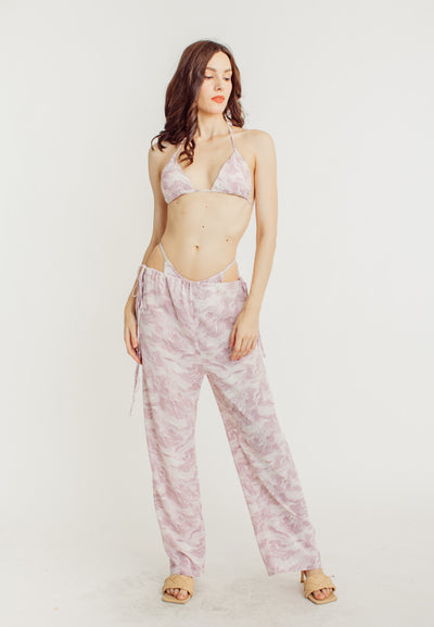 Sweeney Purple Abstract Print Padded Bra and Straight Cut Culottes Set