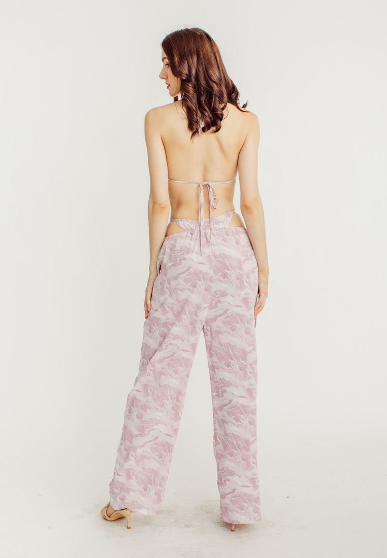 Sweeney Purple Abstract Print Padded Bra and Straight Cut Culottes Set