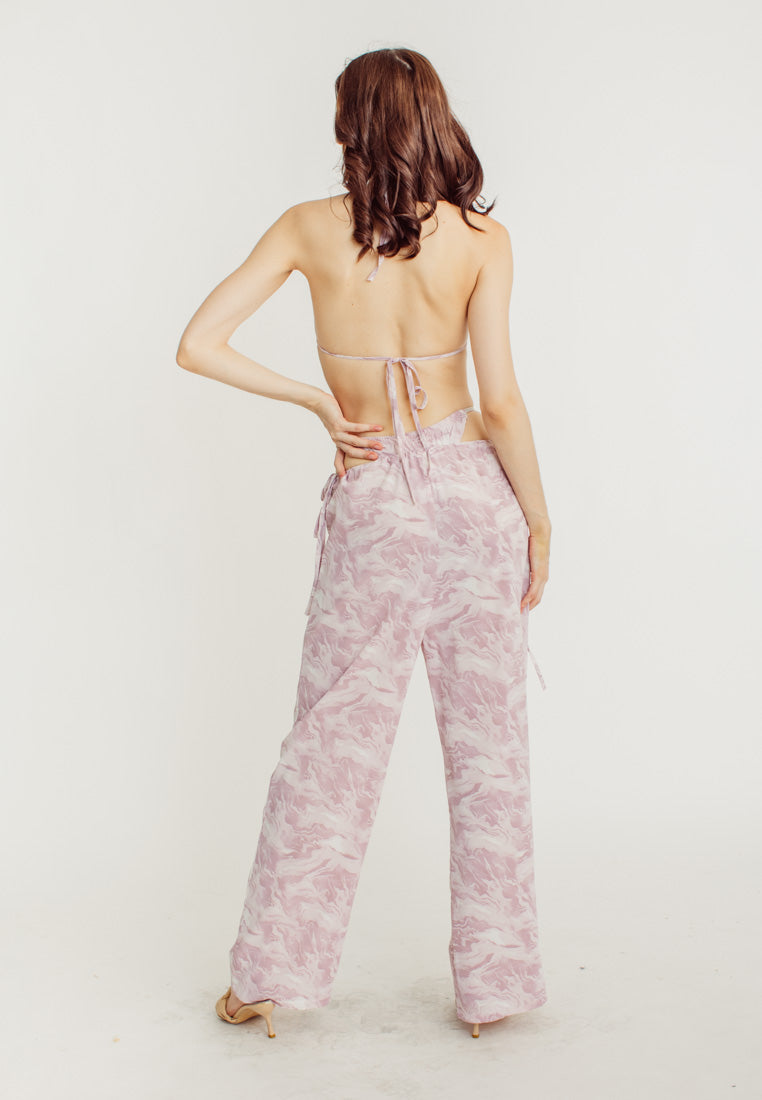 Sweeney Purple Abstract Print Padded Bra and Straight Cut Culottes Set