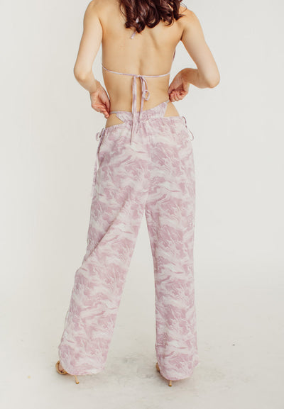 Sweeney Purple Abstract Print Padded Bra and Straight Cut Culottes Set