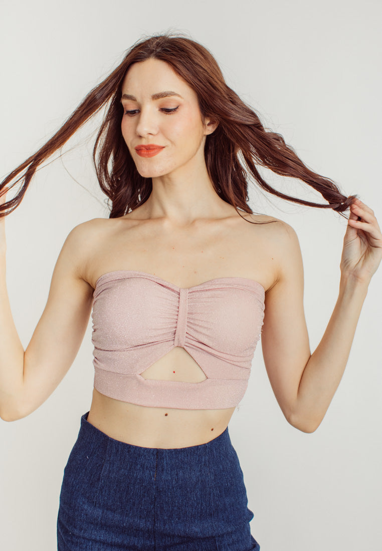 Sieun Pink Sweetheart Neckline Hollow Out Tube Top