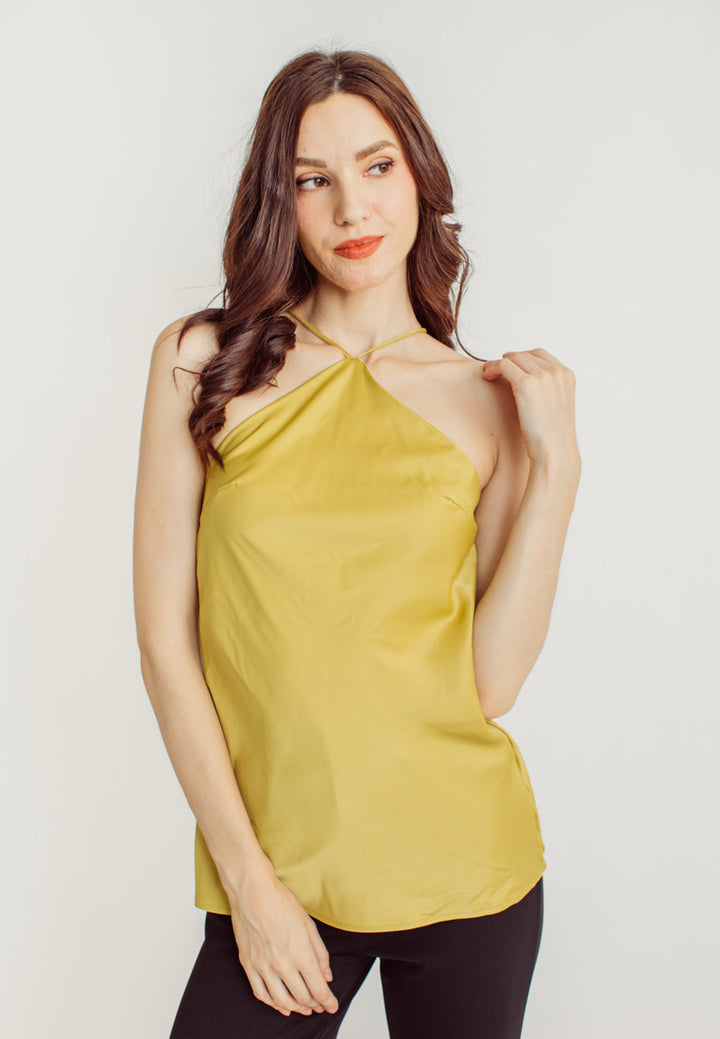 Jaira Lime Silk Halter Sleeveless Top