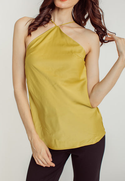 Jaira Lime Silk Halter Sleeveless Top