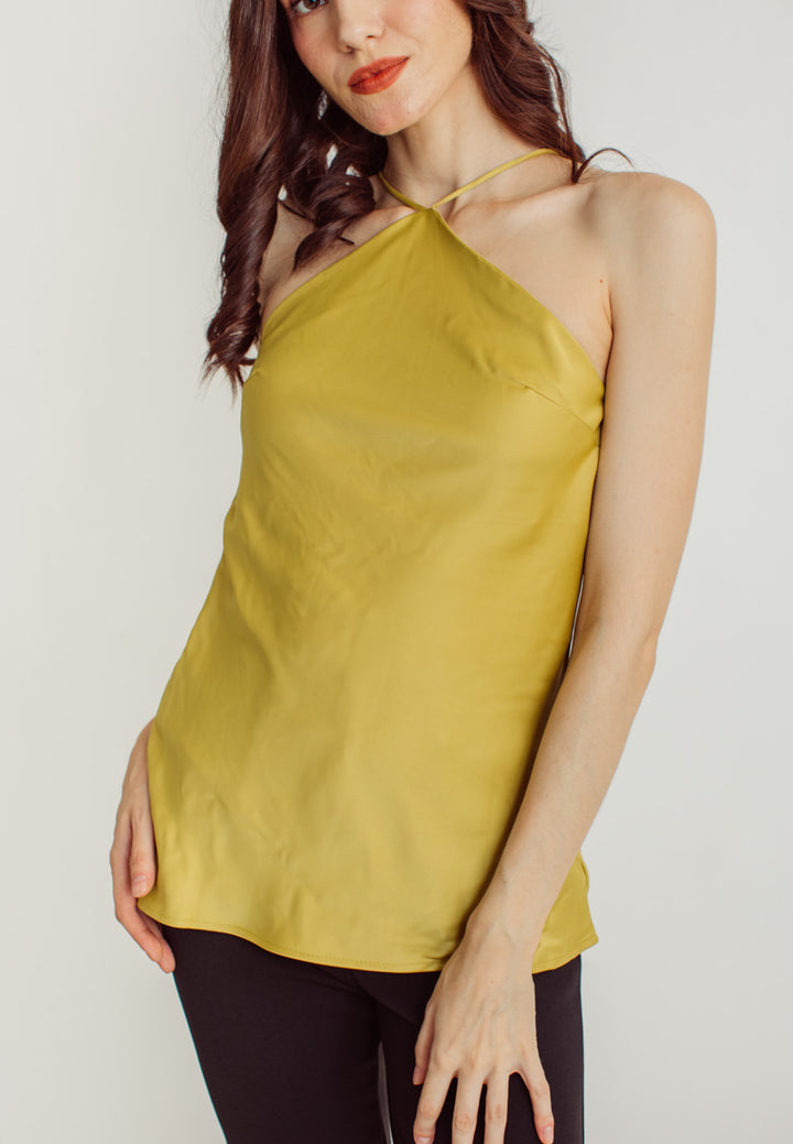 Jaira Lime Silk Halter Sleeveless Top