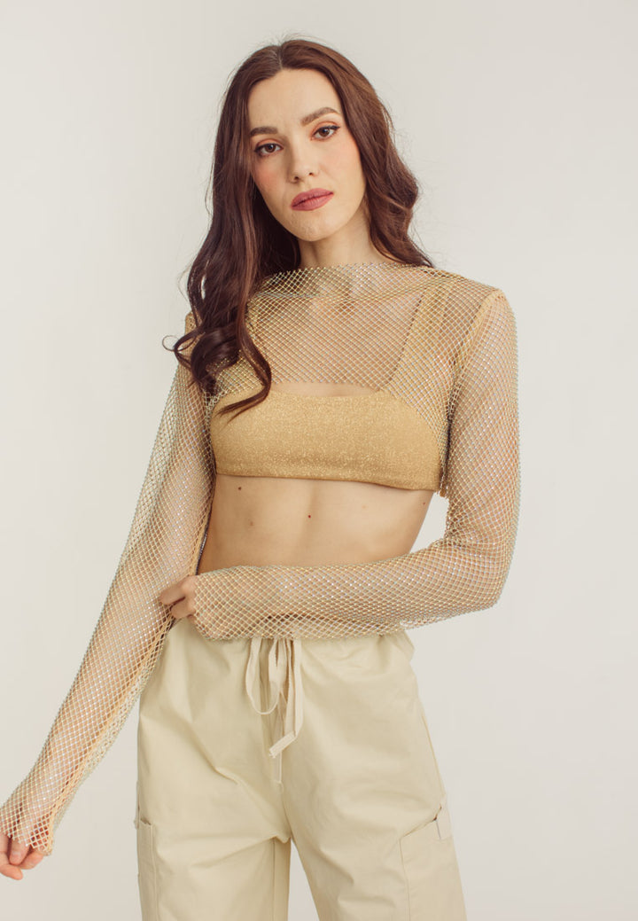 Coral Beige Square Neck Sleeveless Wide Strap Crop Top