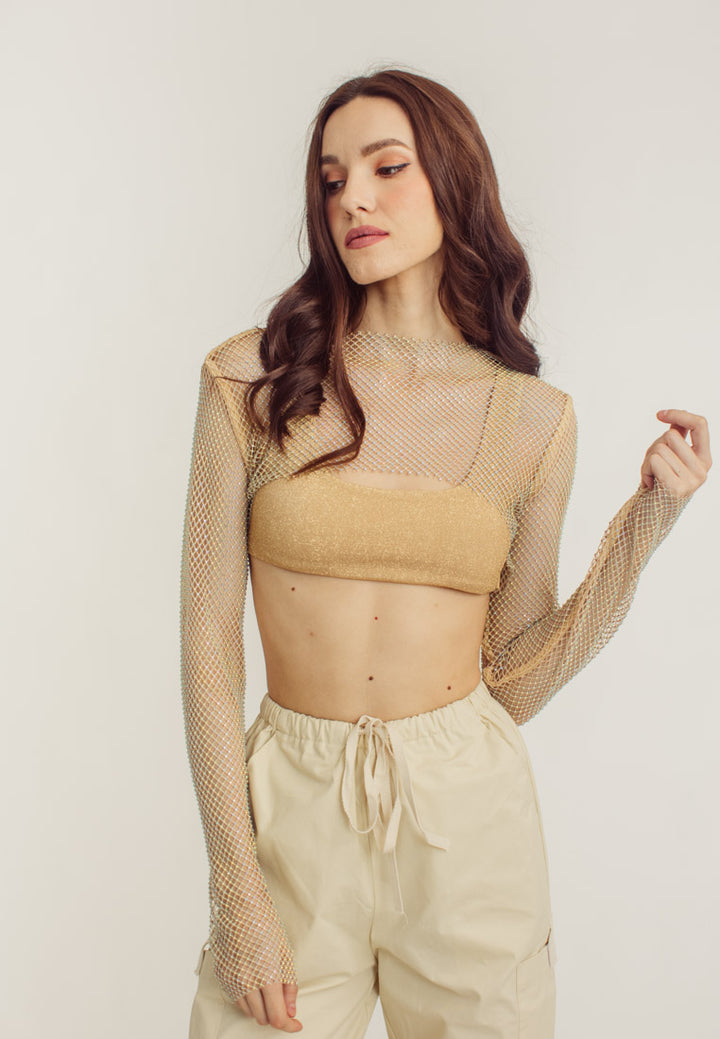 Coral Beige Square Neck Sleeveless Wide Strap Crop Top