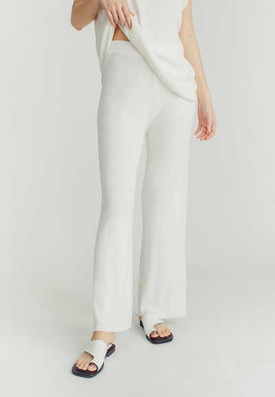 Jean White Round Neckline Sleeveless Top and Straight Cut Culottes Set