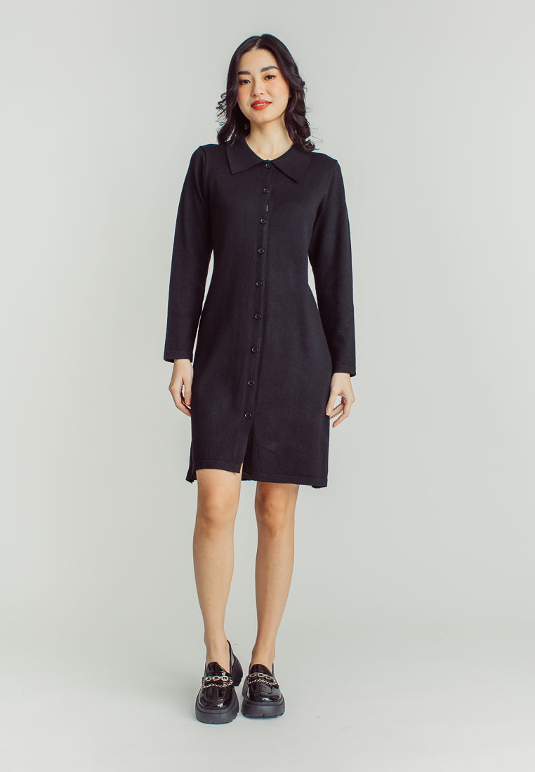 Sandy Black Collar Long Sleeve Buttondown Mini Dress