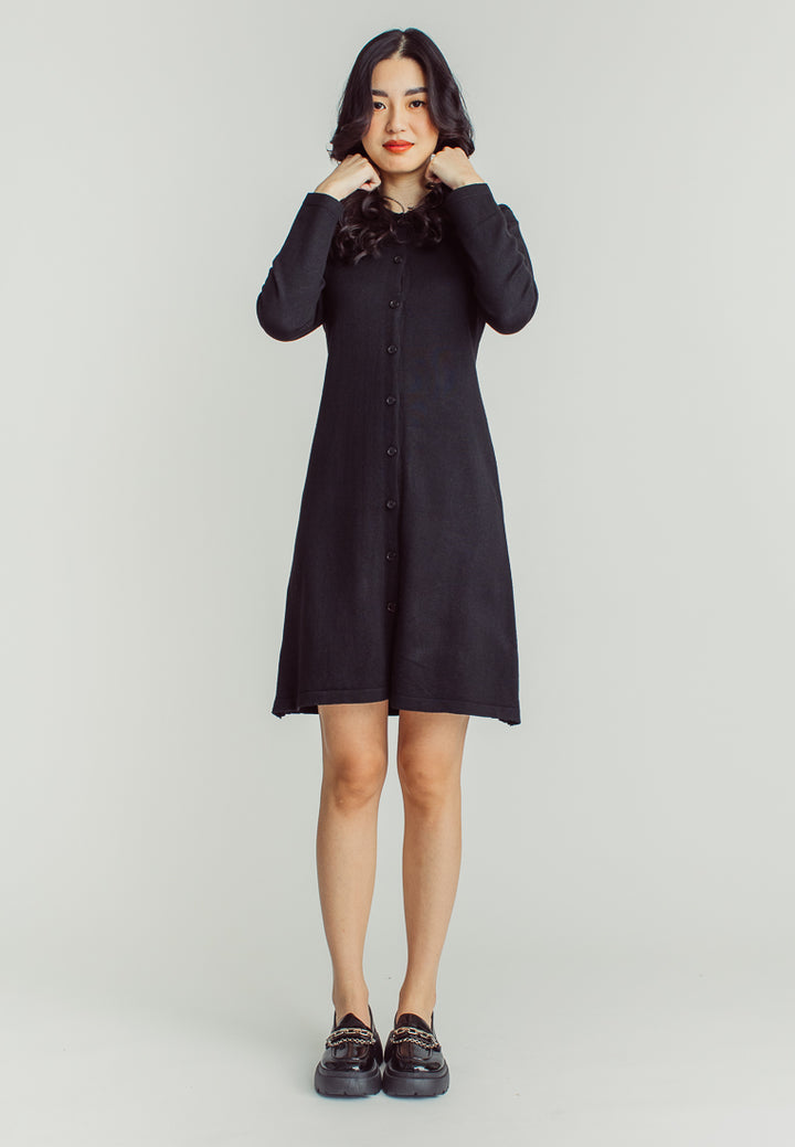 Sandy Black Collar Long Sleeve Buttondown Mini Dress