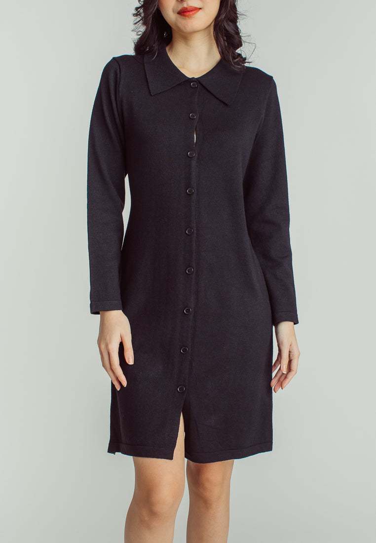 Sandy Black Collar Long Sleeve Buttondown Mini Dress