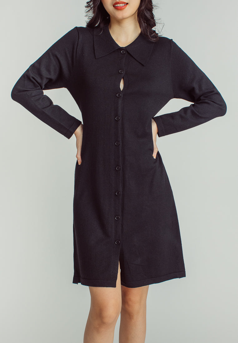 Sandy Black Collar Long Sleeve Buttondown Mini Dress