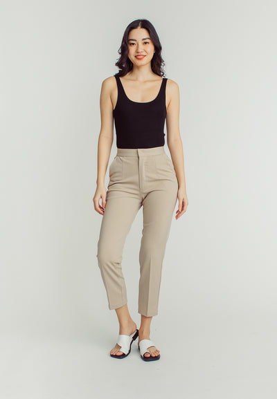Sachi Beige Pencil Cut with Side Pocket Pants