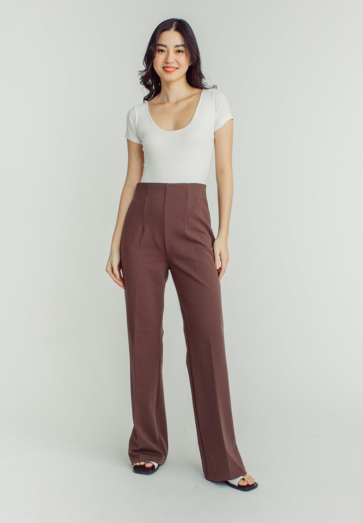 Cavill Brown High Rise Back Zipper Flare Pants