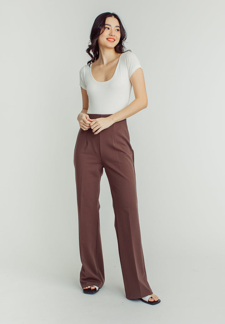 Cavill Brown High Rise Back Zipper Flare Pants