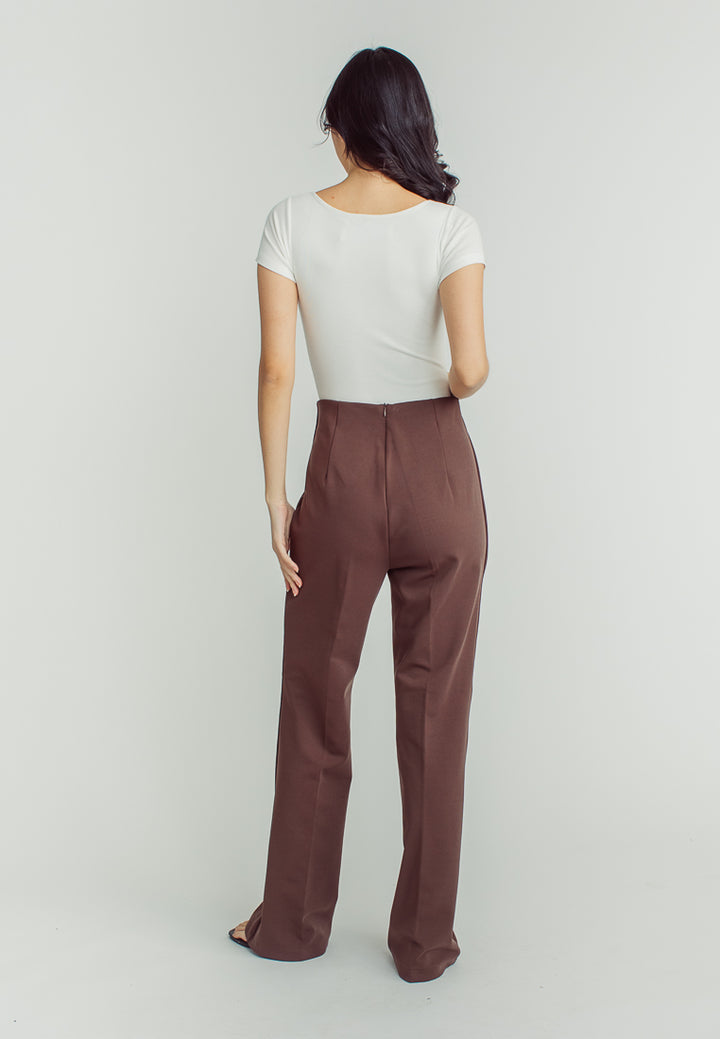 Cavill Brown High Rise Back Zipper Flare Pants