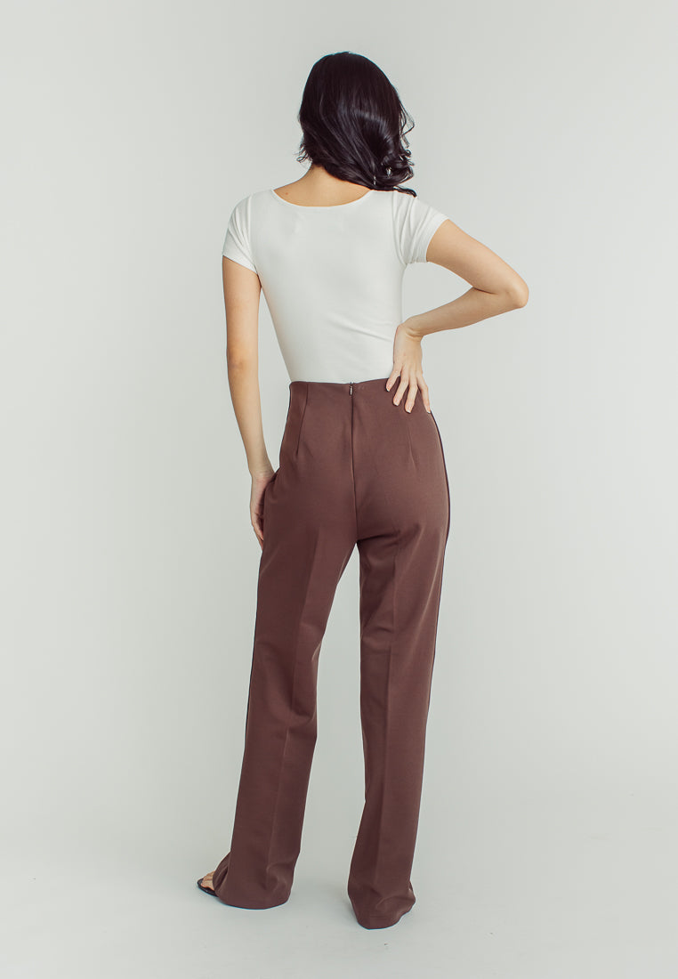 Cavill Brown High Rise Back Zipper Flare Pants
