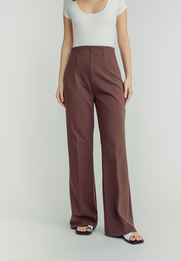 Cavill Brown High Rise Back Zipper Flare Pants