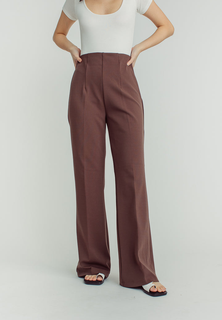 Cavill Brown High Rise Back Zipper Flare Pants