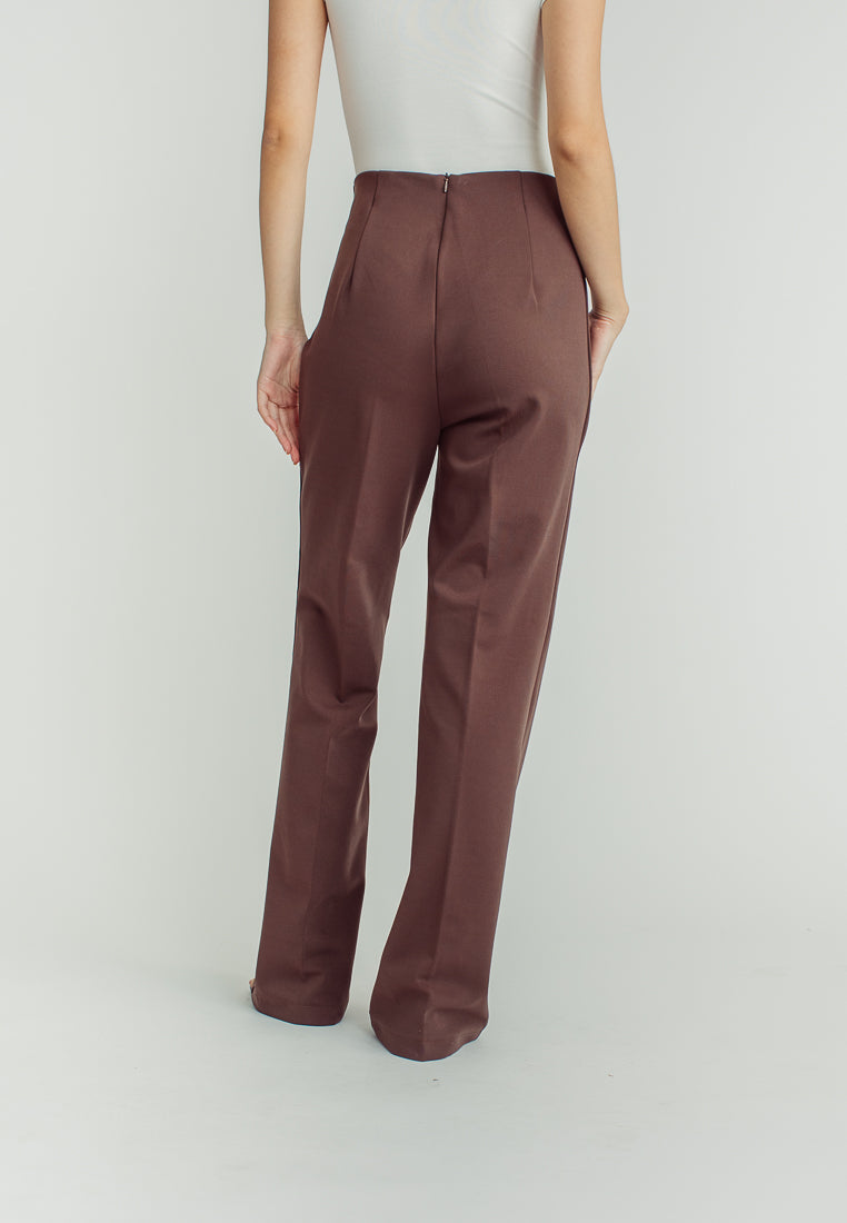 Cavill Brown High Rise Back Zipper Flare Pants