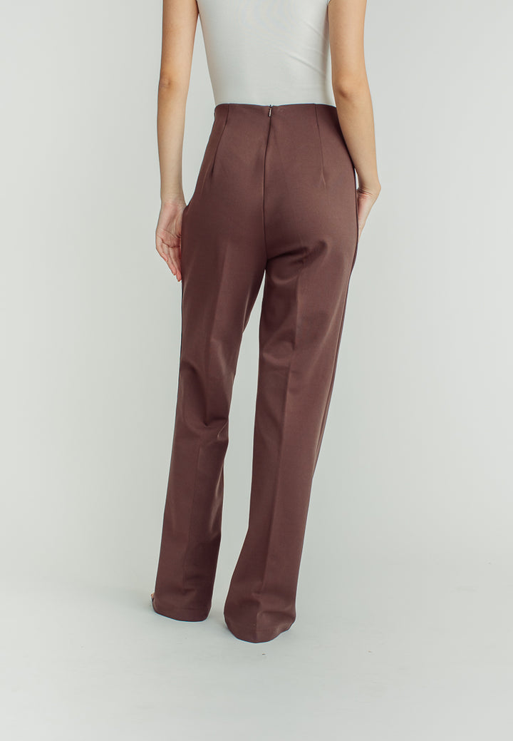 Cavill Brown High Rise Back Zipper Flare Pants