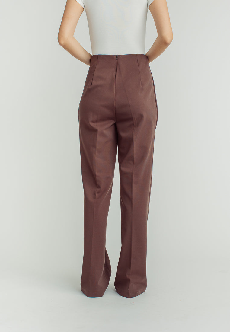 Cavill Brown High Rise Back Zipper Flare Pants