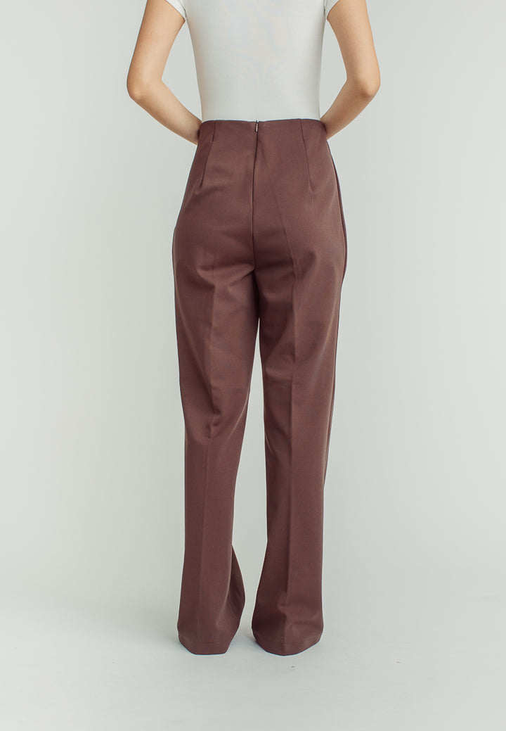 Cavill Brown High Rise Back Zipper Flare Pants