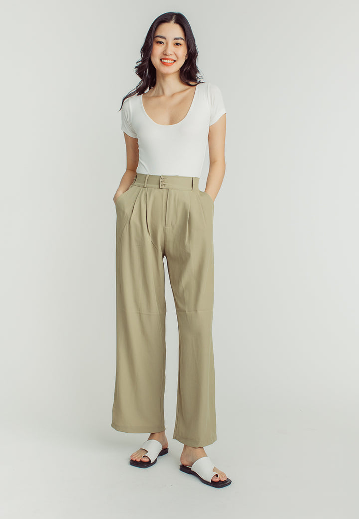 Wenn Green Straight Cut Elastic Back Trouser Pants