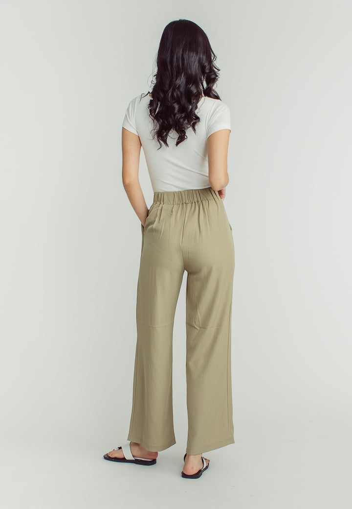 Wenn Green Straight Cut Elastic Back Trouser Pants