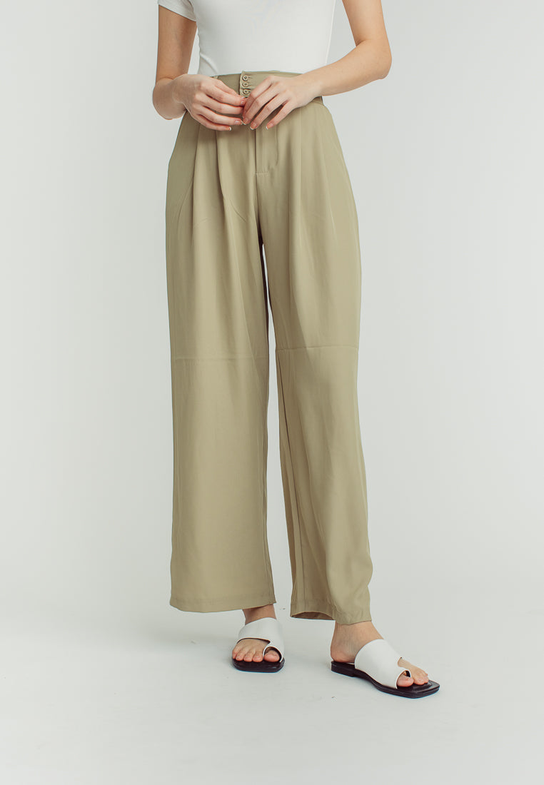 Wenn Green Straight Cut Elastic Back Trouser Pants