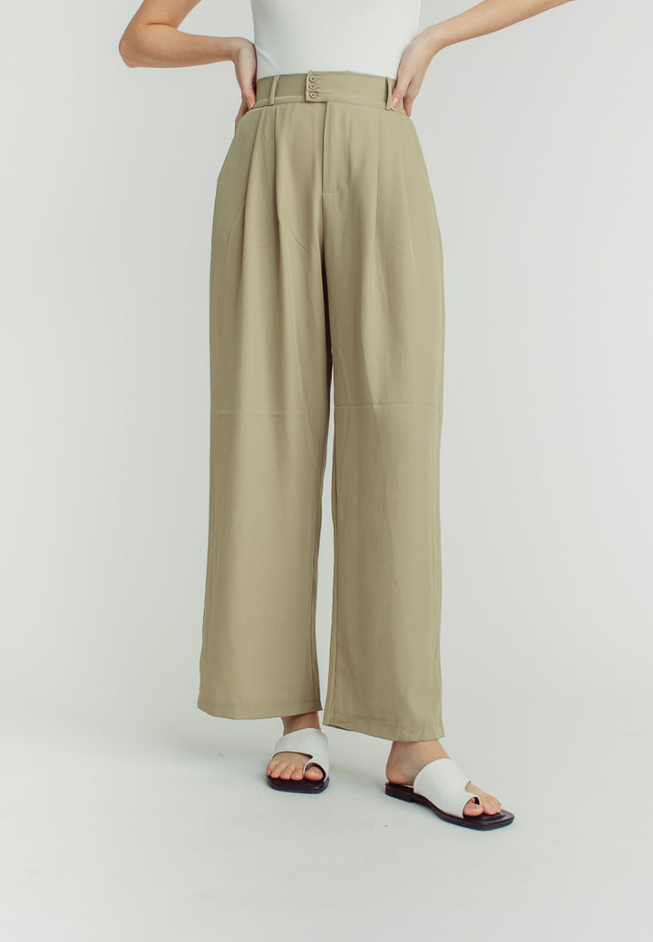 Wenn Green Straight Cut Elastic Back Trouser Pants