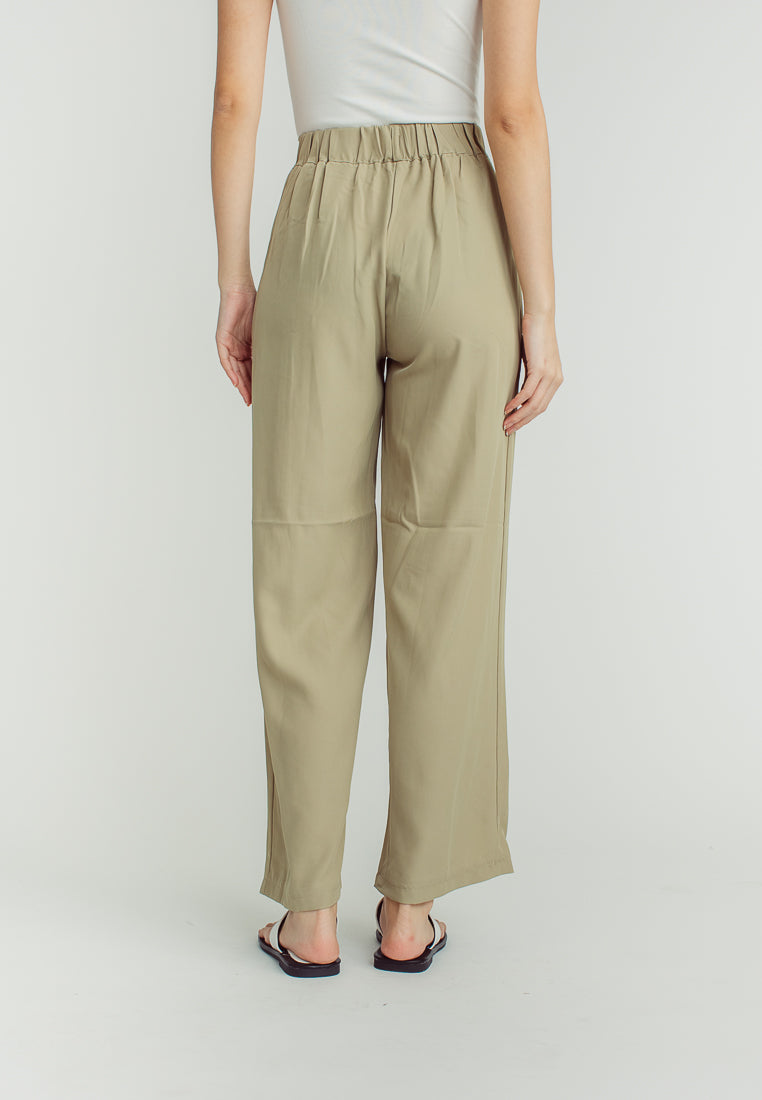Wenn Green Straight Cut Elastic Back Trouser Pants