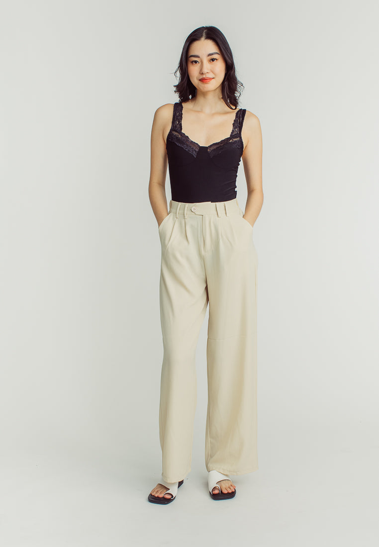 Jazmin Beige Straight Cut with double Belt Loop Elastic back Trouser Pants