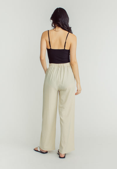 Jazmin Beige Straight Cut with double Belt Loop Elastic back Trouser Pants
