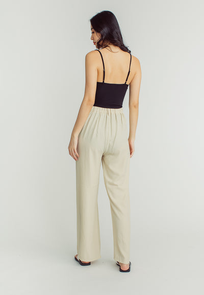 Jazmin Beige Straight Cut with double Belt Loop Elastic back Trouser Pants