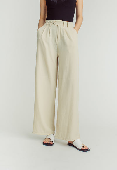 Jazmin Beige Straight Cut with double Belt Loop Elastic back Trouser Pants